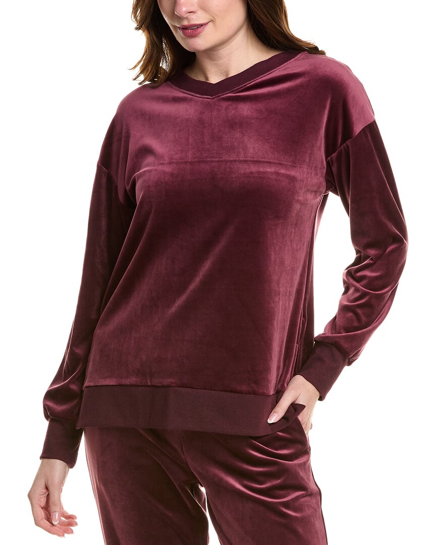 Shop Donna Karan Sleepwear Velour Sleep Top In Red