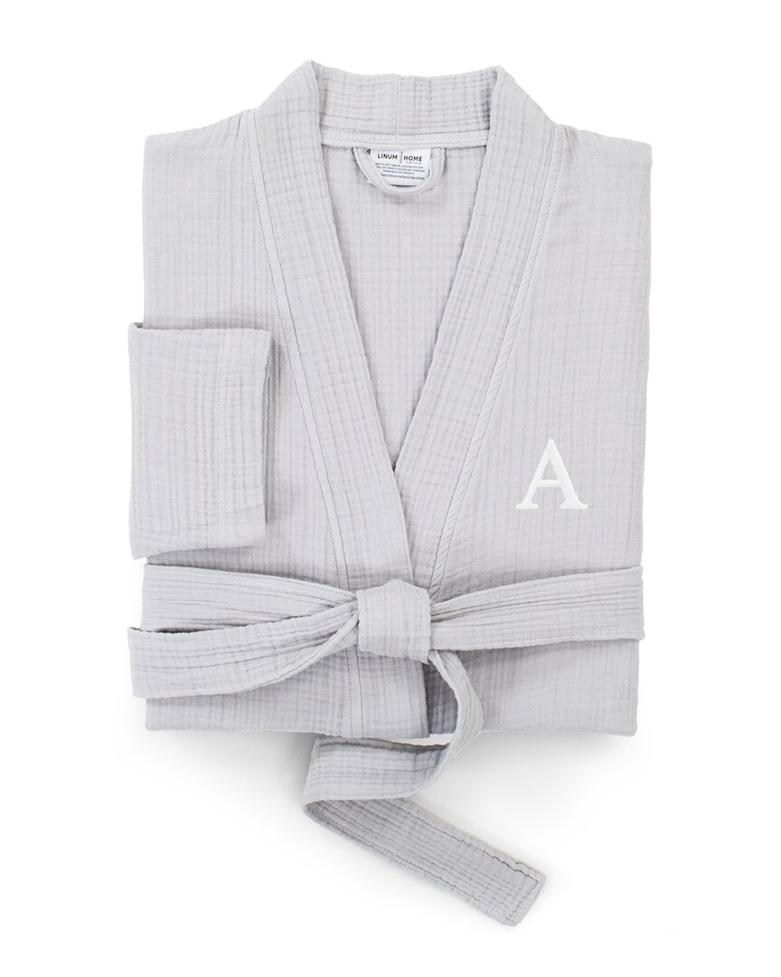Linum Home Textiles Monogrammed Smyrna Hotel Robe (a-z) In Grey