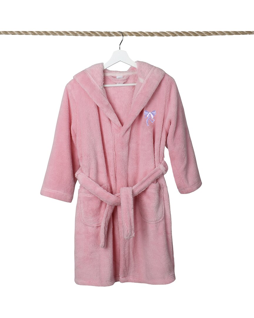 Linum Home Textiles Kids Super Plush Double Brushed Hooded Bathrobe In Pink