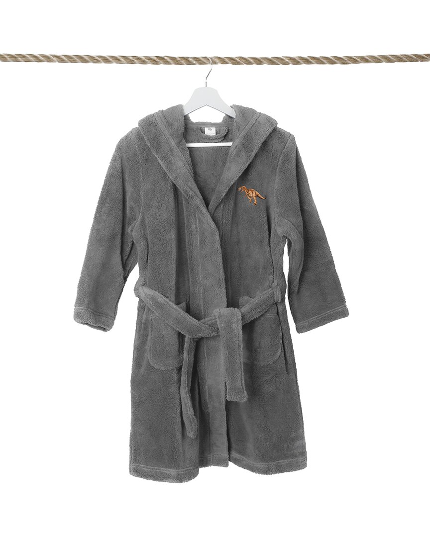 Linum Home Textiles Kids Super Plush Double Brushed Hooded Bathrobe In Grey