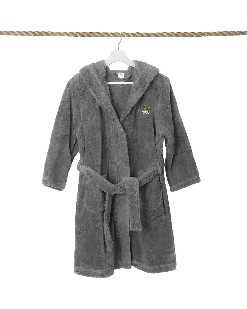 Linum Home Textiles Kids Super Plush Double Brushed Hooded Bathrobe In Grey