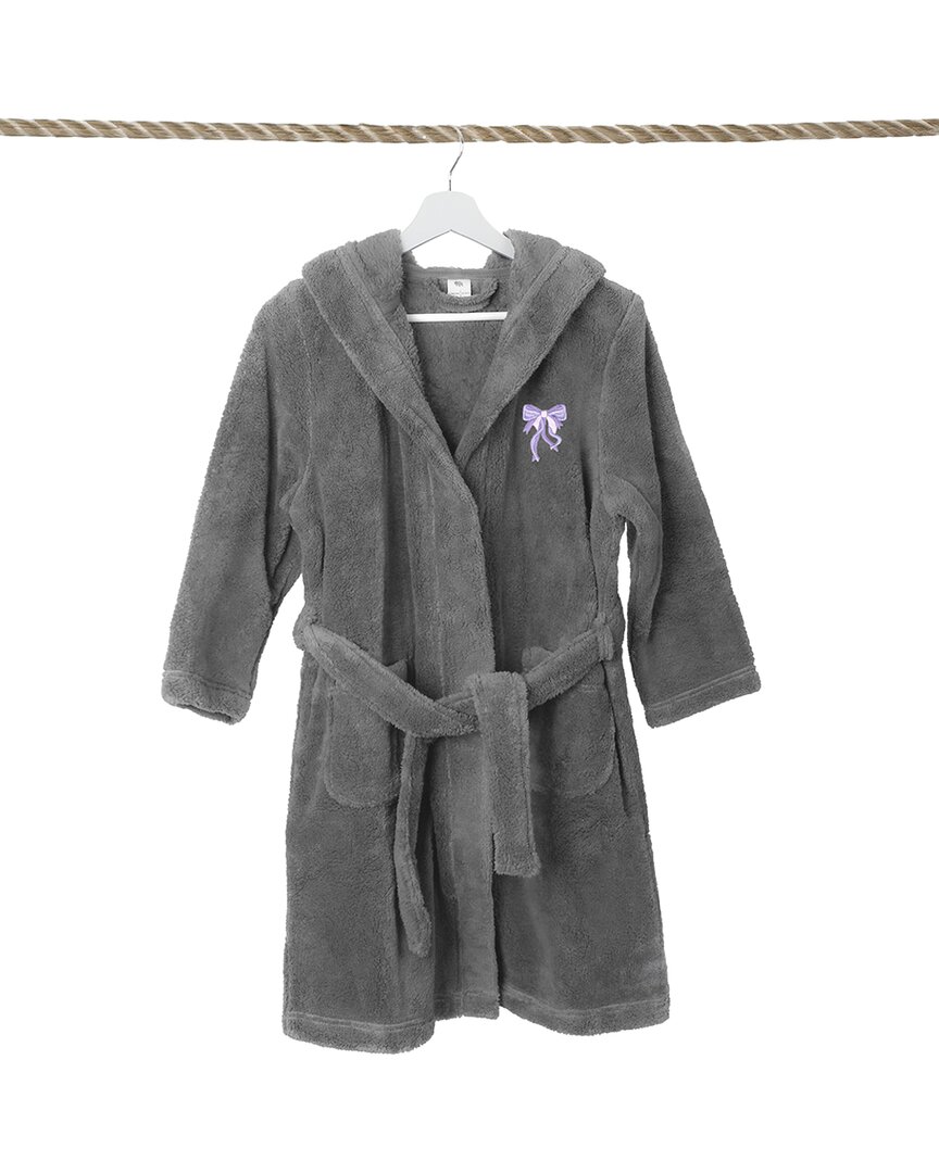 Linum Home Textiles Kids Super Plush Double Brushed Hooded Bathrobe In Grey
