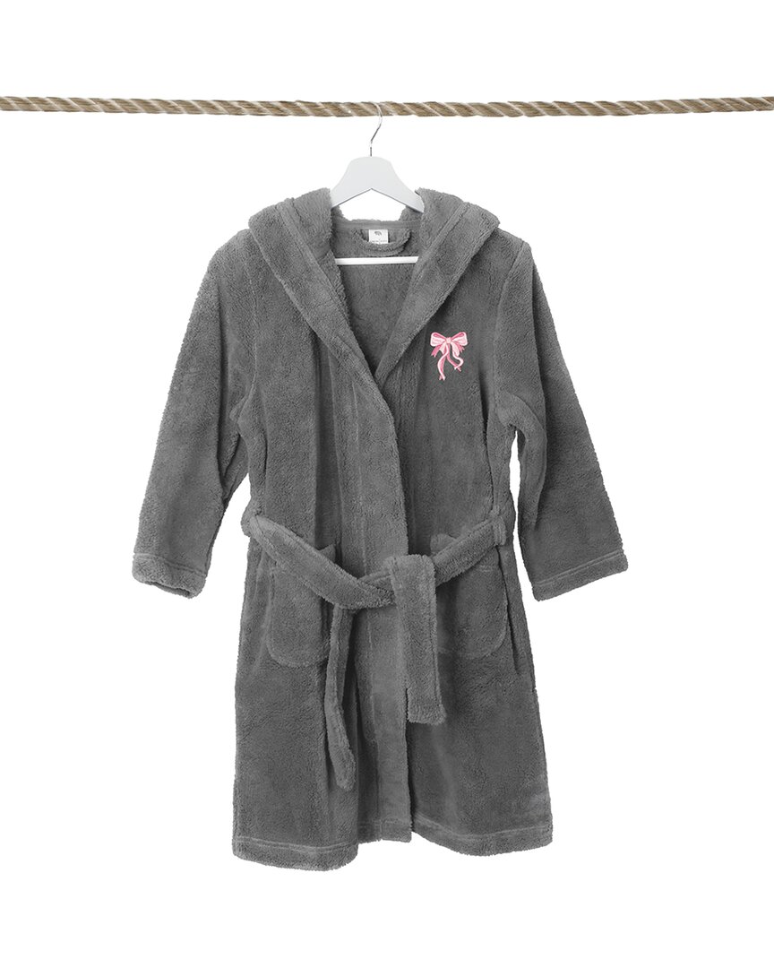 Linum Home Textiles Kids Super Plush Double Brushed Hooded Bathrobe In Grey