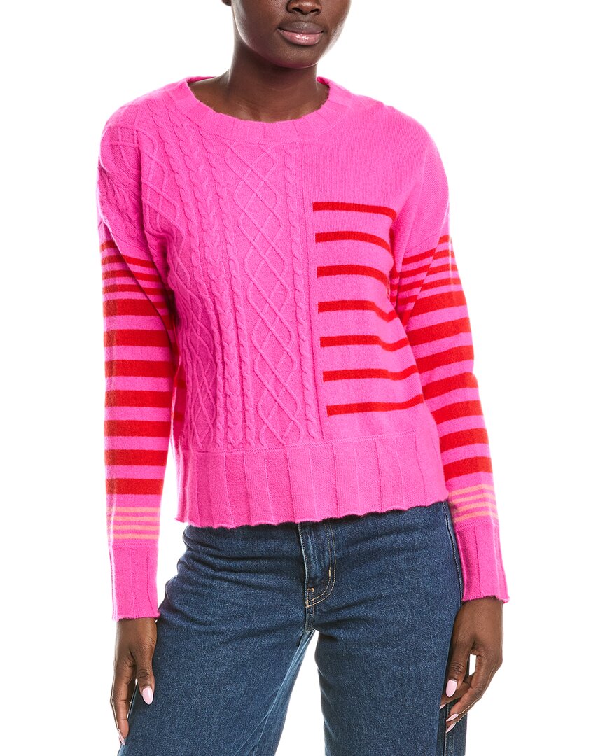 Brodie Cashmere Callie Cable Stripe Cashmere Sweater In Red