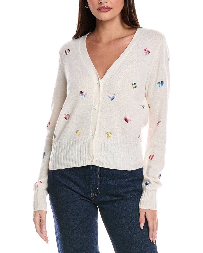 Brodie Cashmere Foil Heart Cashmere Cardigan In White