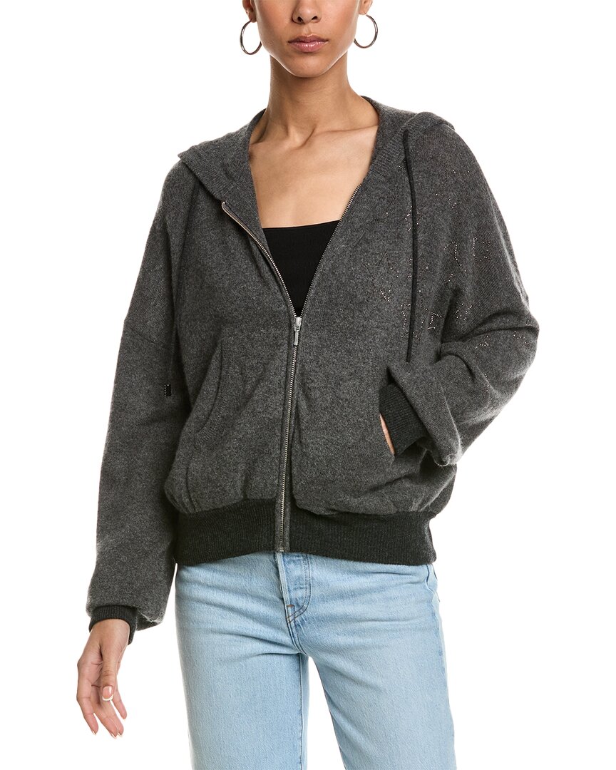 Brodie Cashmere Hot Fix Star Cashmere Zip Hoodie In Gray