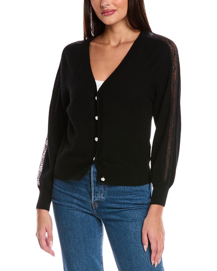 Brodie Cashmere Lace Sleeve Cashmere Cardigan In Black
