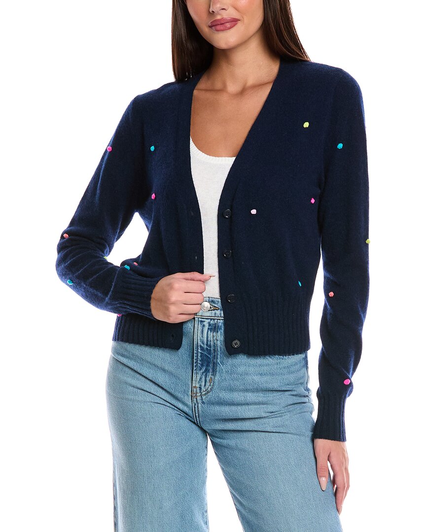 Brodie Cashmere Little Pom Cashmere Cardigan In Blue
