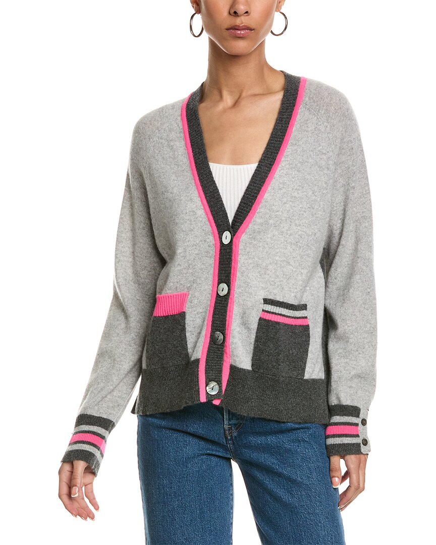 Brodie Cashmere Varsity Pop Cardigan In Multi