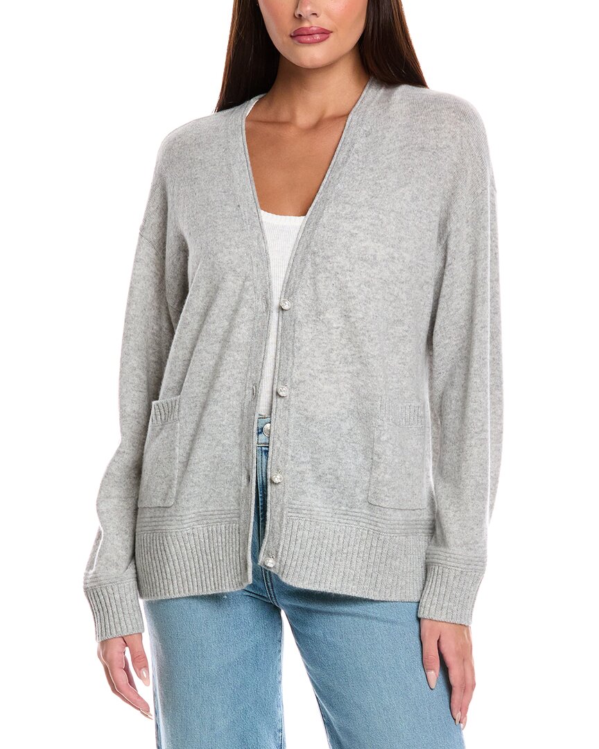Brodie Cashmere Penny Roll Edge Cashmere Cardigan In Gray