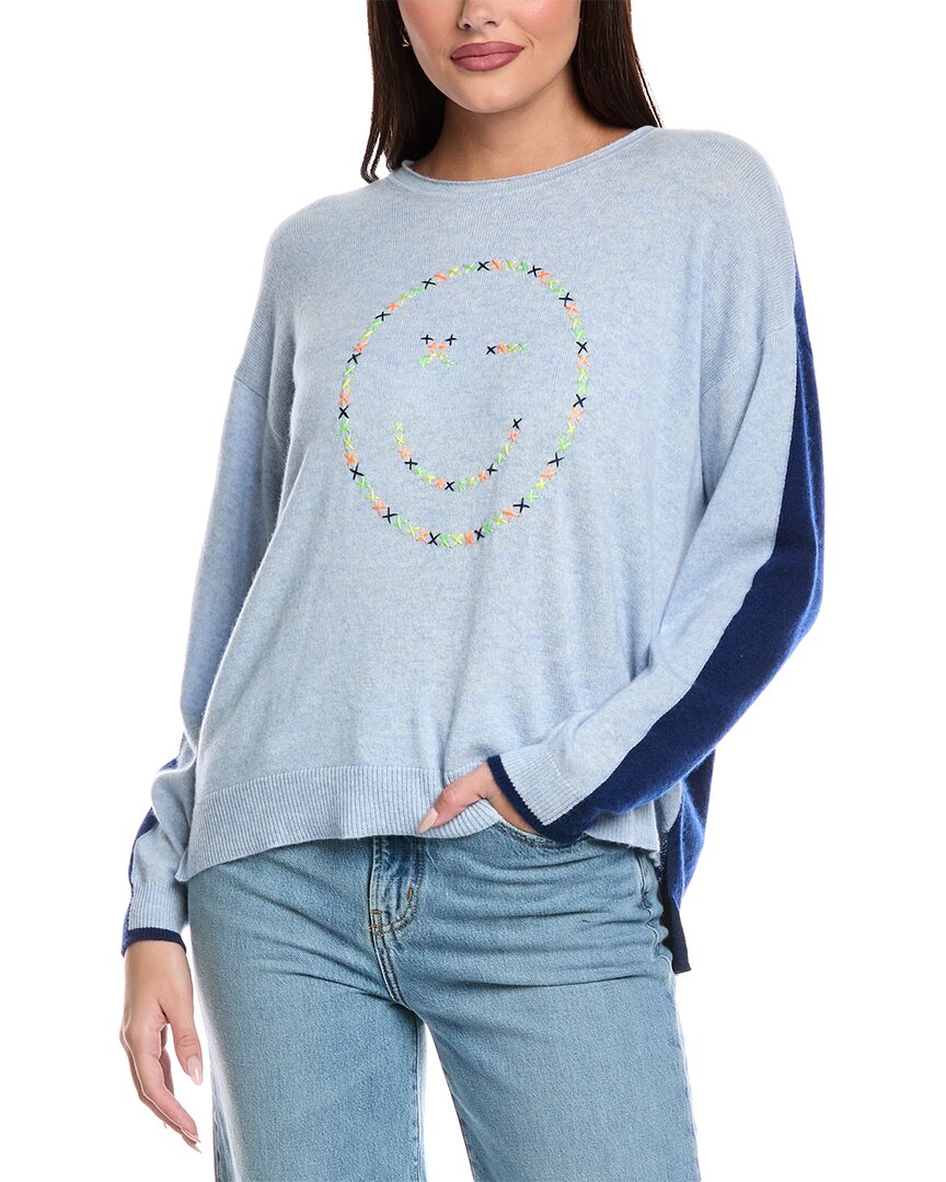 Brodie Cashmere Rainbow Stitch Smiley Cashmere Sweater In Blue