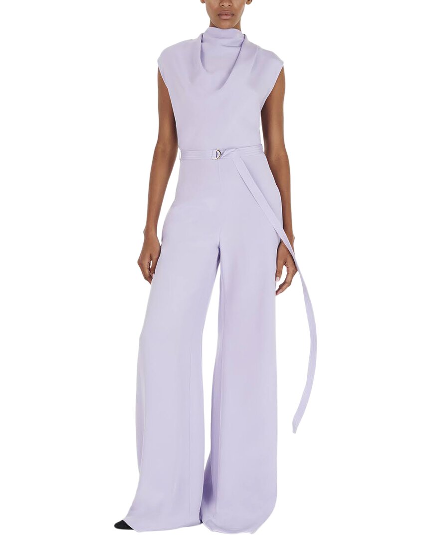 Adam Lippes Blythe Silk-crepe Belted Jumpsuit In Purple