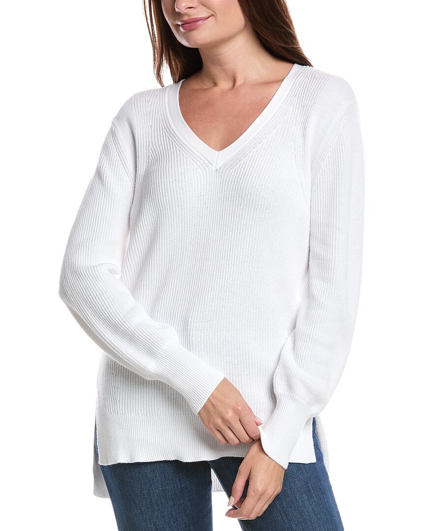 Forte Cashmere Rib High-low V-neck Shirt In White