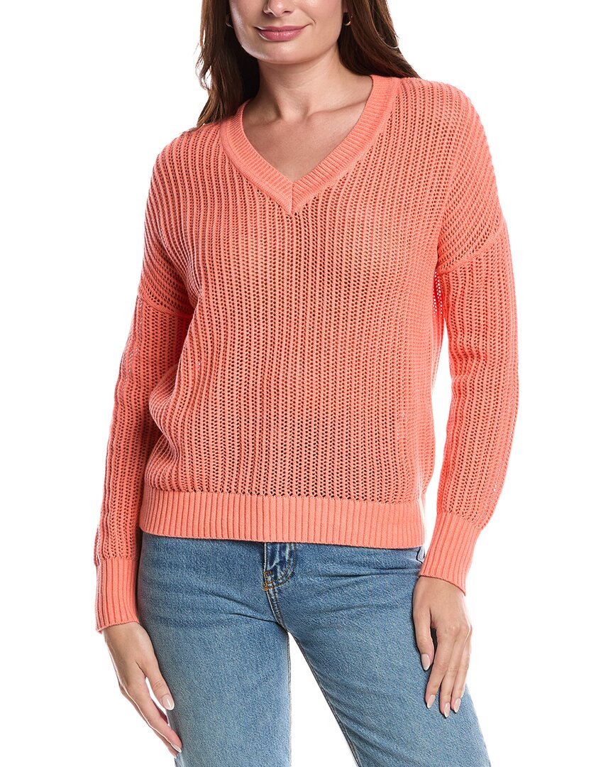 Forte Cashmere Open Stitch V-neck Sweater In Pink