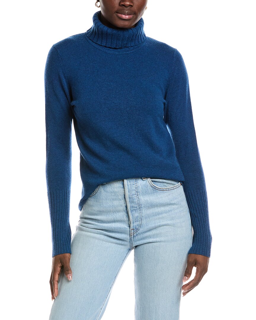 Forte Cashmere Chunky Trim Turtleneck Cashmere Sweater In Blue