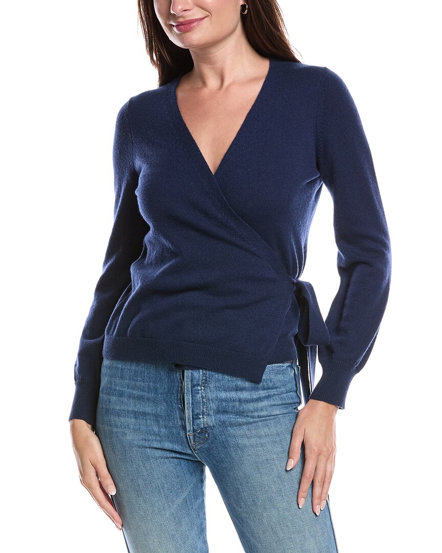 Forte Cashmere Wrap Surplice Cashmere Sweater In Blue