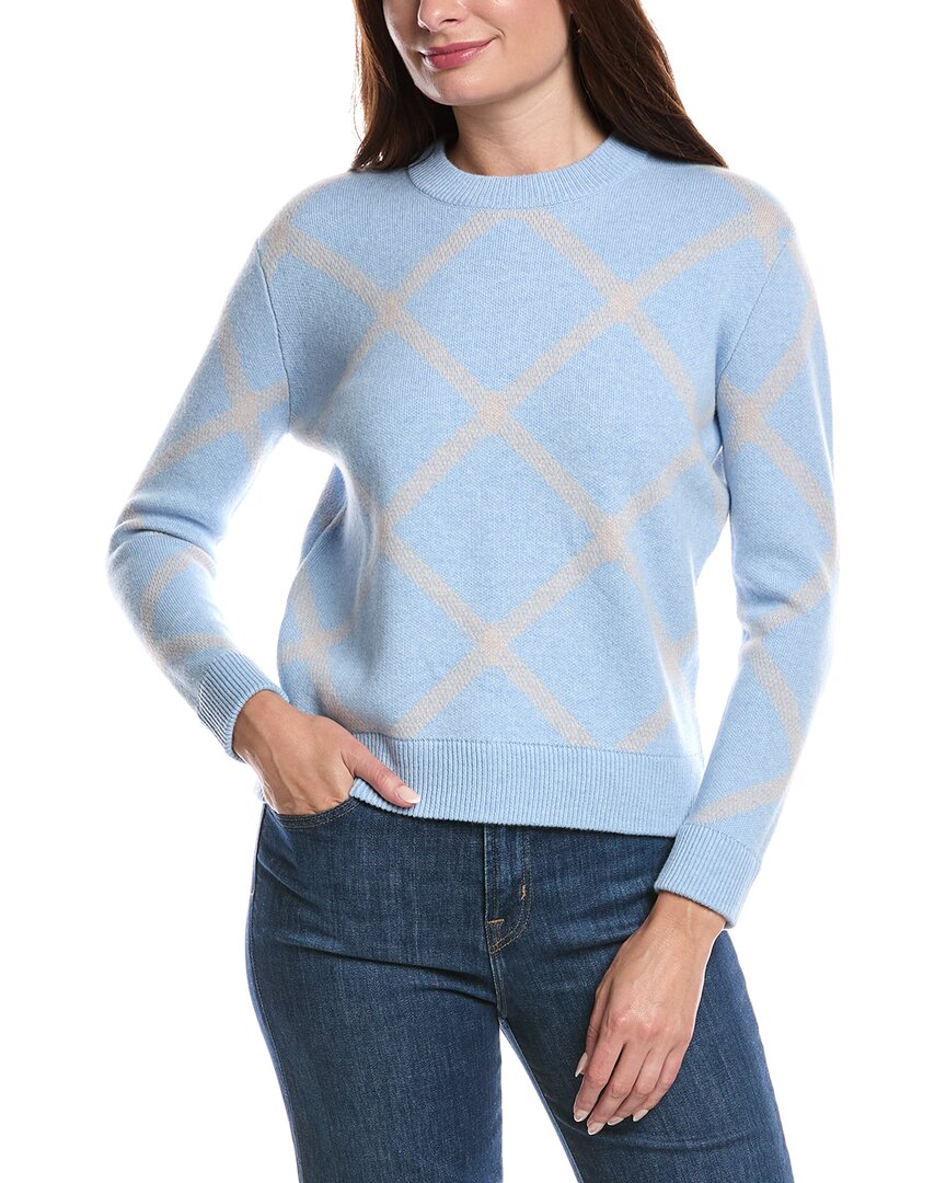 Forte Cashmere Reversible Bias Plaid Cashmere Sweater In Blue