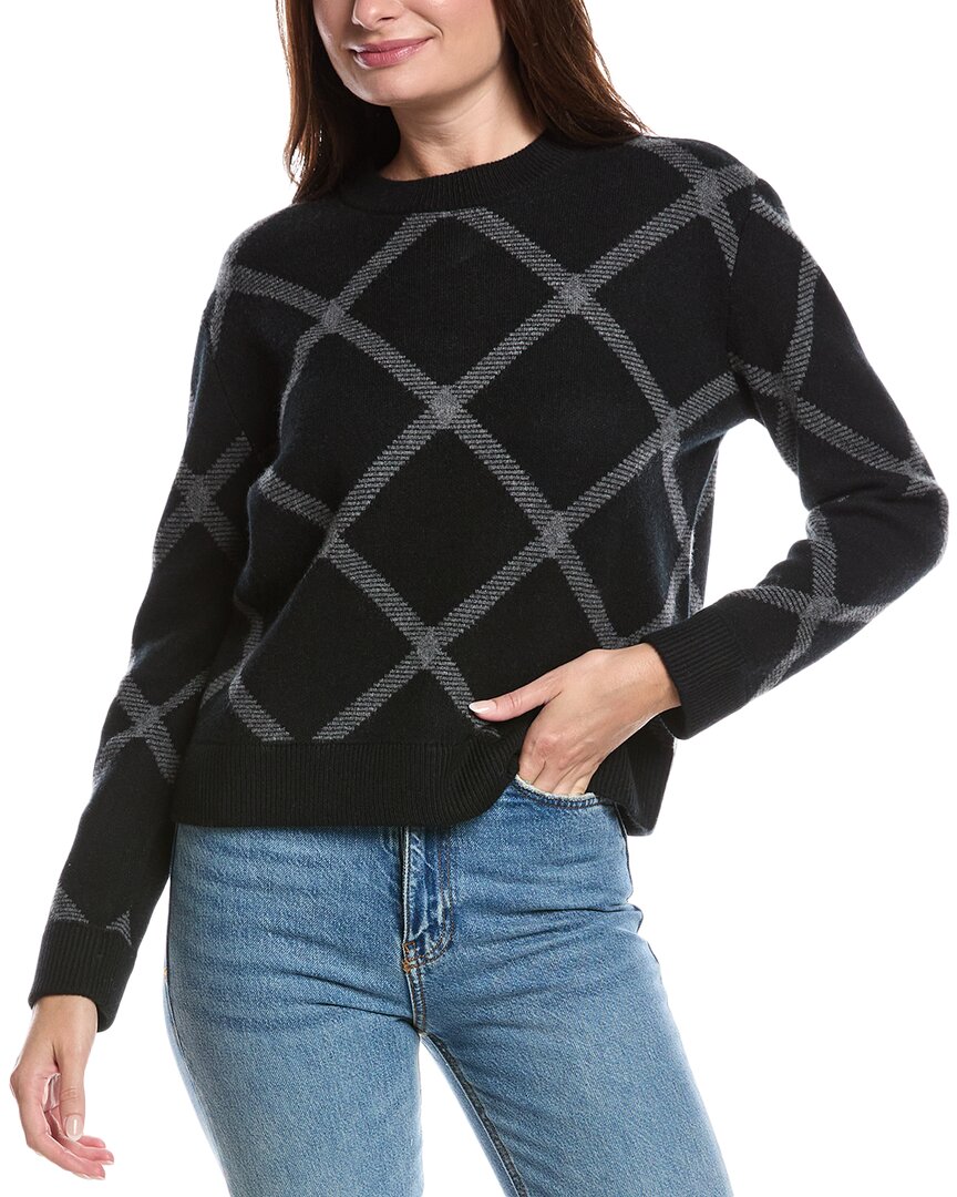 Forte Cashmere Reversible Bias Plaid Cashmere Sweater In Black