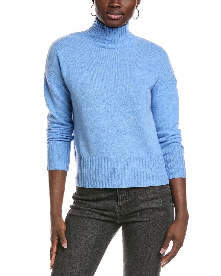 Forte Cashmere Funnel Neck Cashmere Sweater In Blue