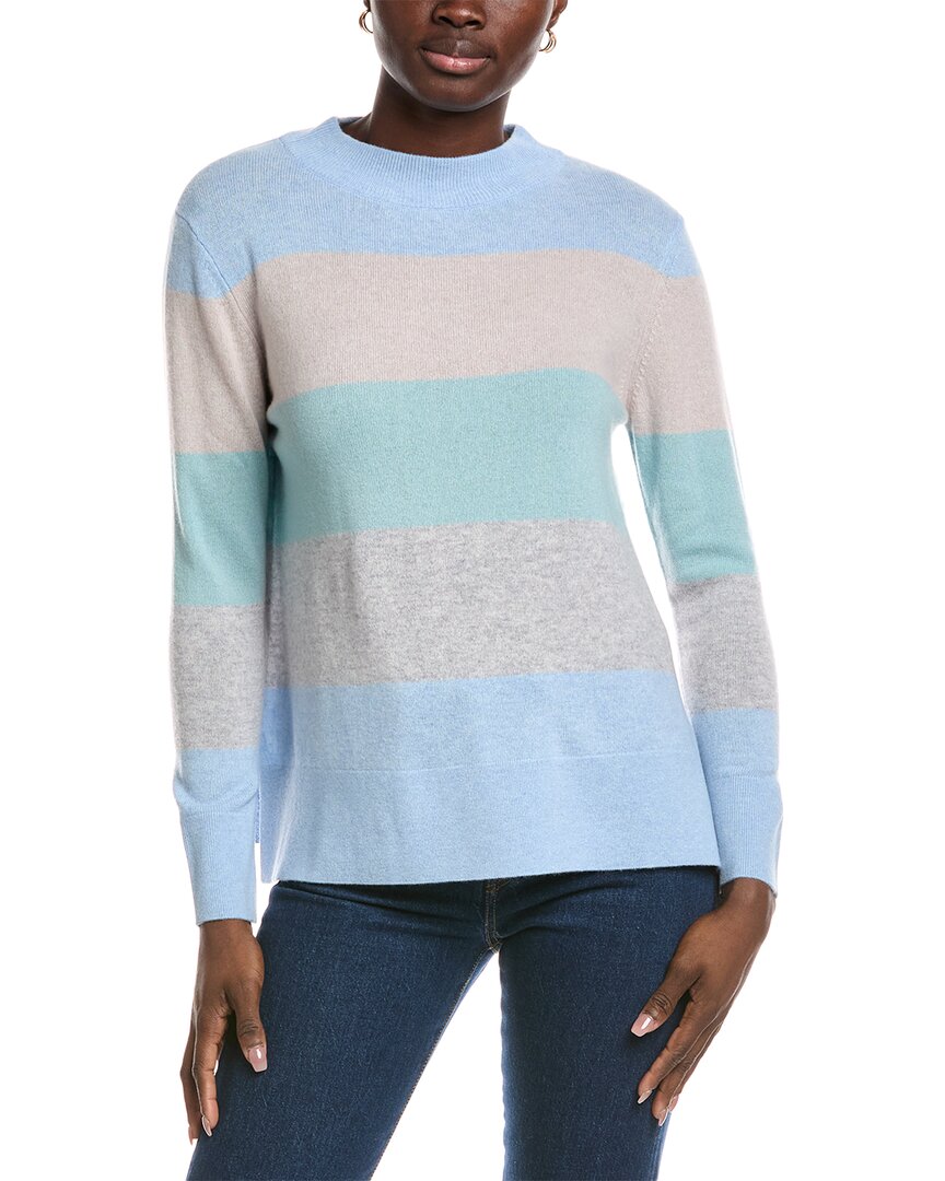 Forte Cashmere Wide Stripe Cashmere Sweater In Blue