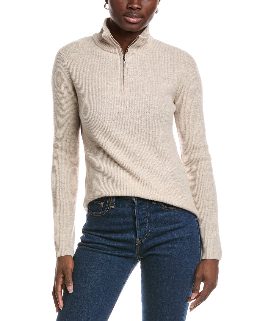 Forte Cashmere Rib Zip Mock Cashmere Sweater In Neutral