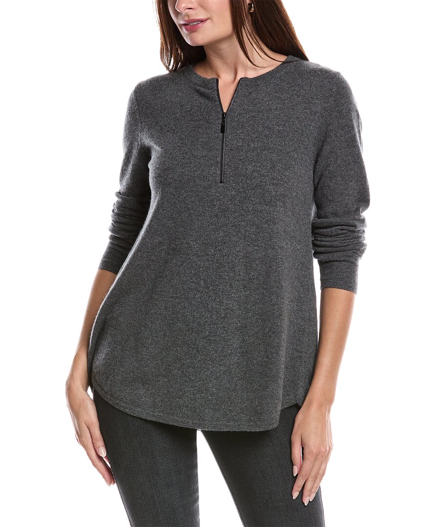 Forte Cashmere Pleat Back 1/4-zip Cashmere Sweater In Grey