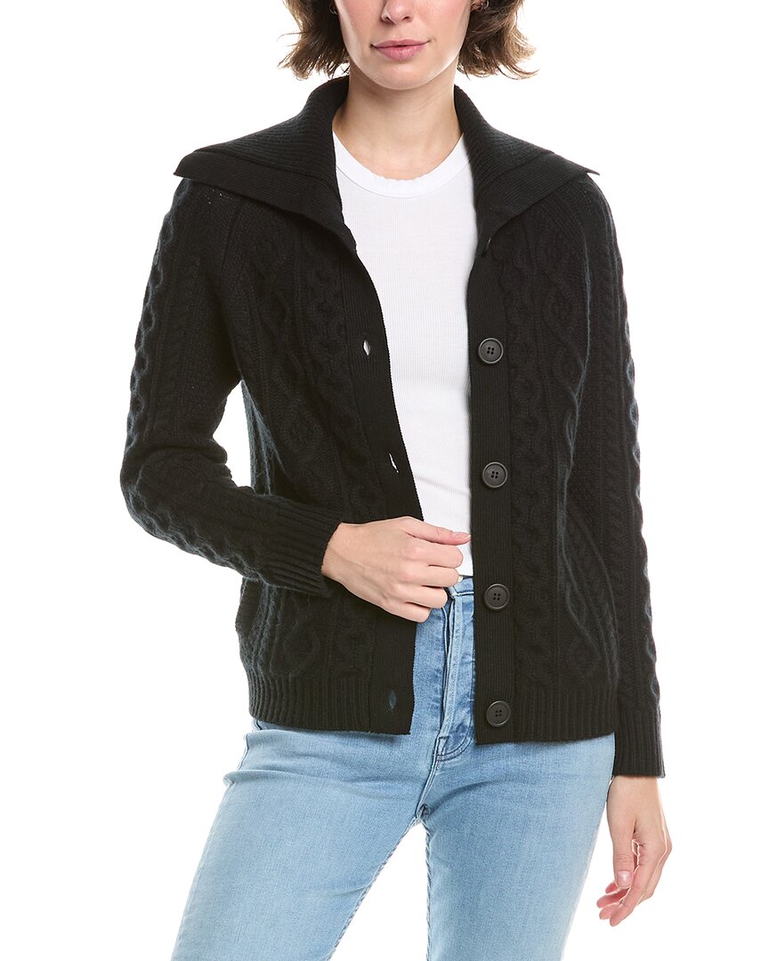 Forte Cashmere Luxe Cable Cashmere Cardigan In Black