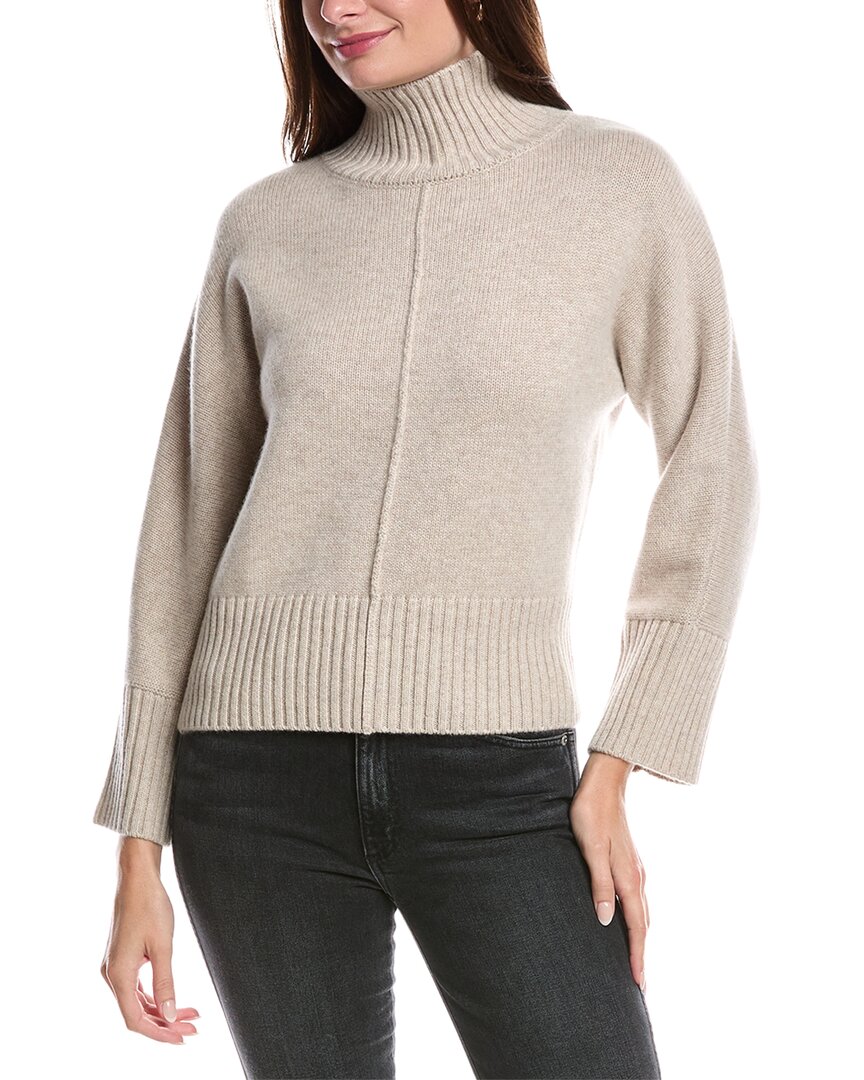 Forte Cashmere Luxe Rib Trim Mock Cashmere Sweater In Gray