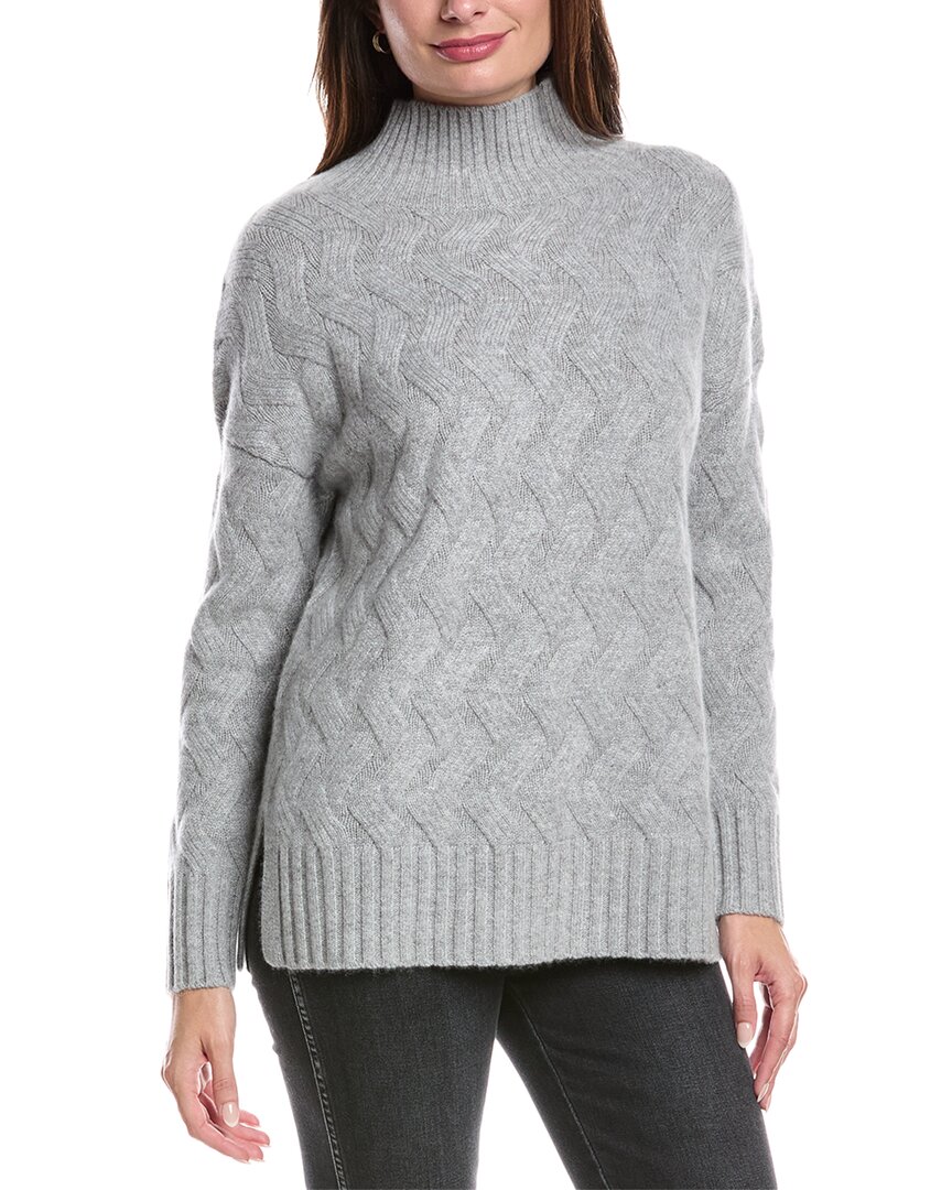 Forte Cashmere Luxe Cable Funnel Neck Cashmere Sweater In Gray