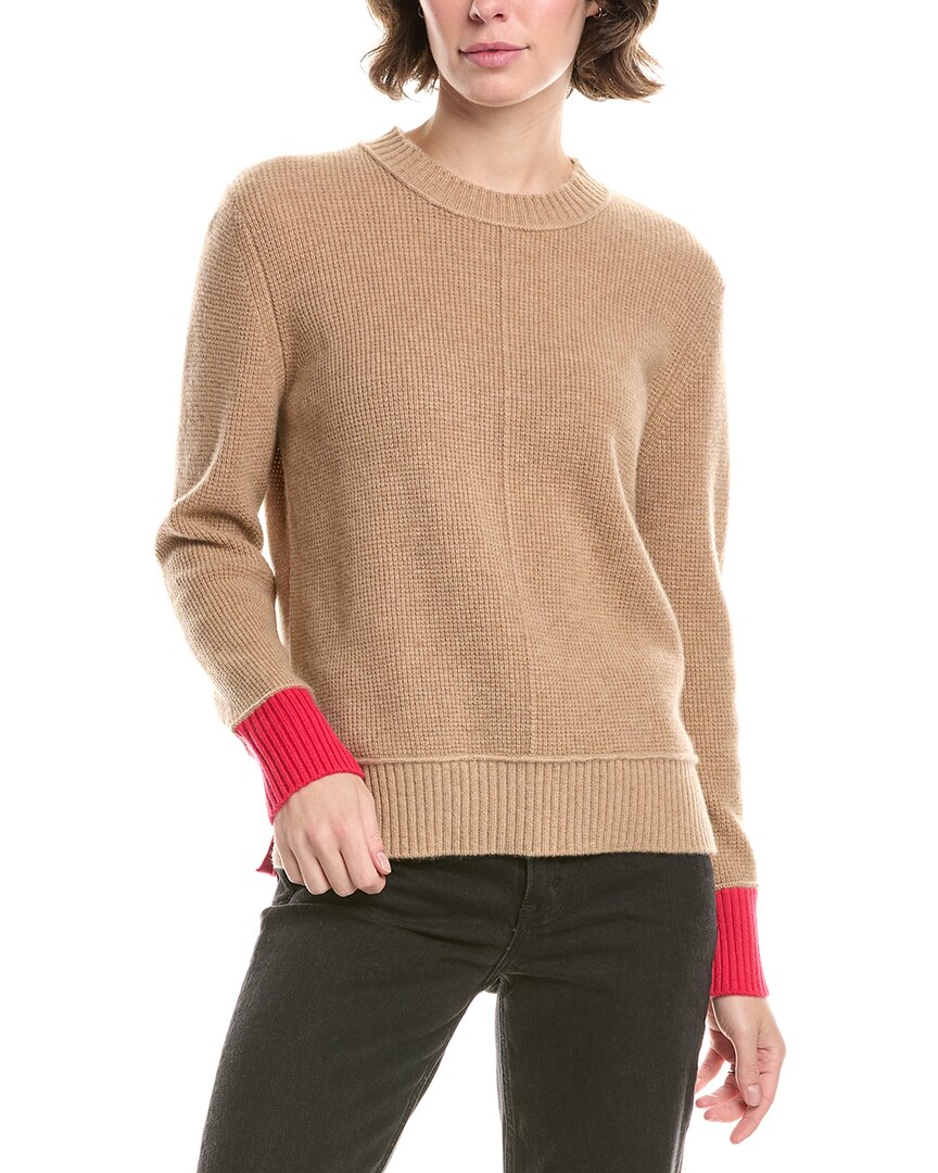 Forte Cashmere Contrast Trim Thermal Cashmere Sweater In Brown
