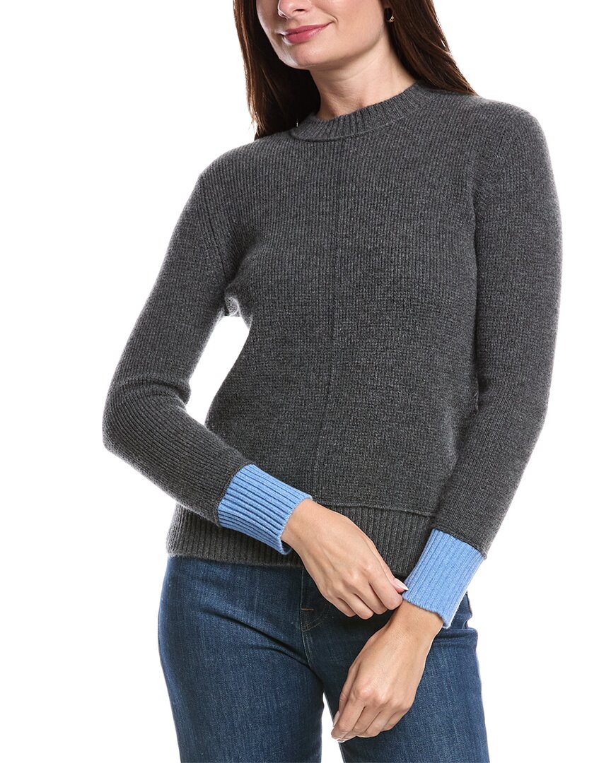 Forte Cashmere Contrast Trim Thermal Cashmere Sweater In Gray