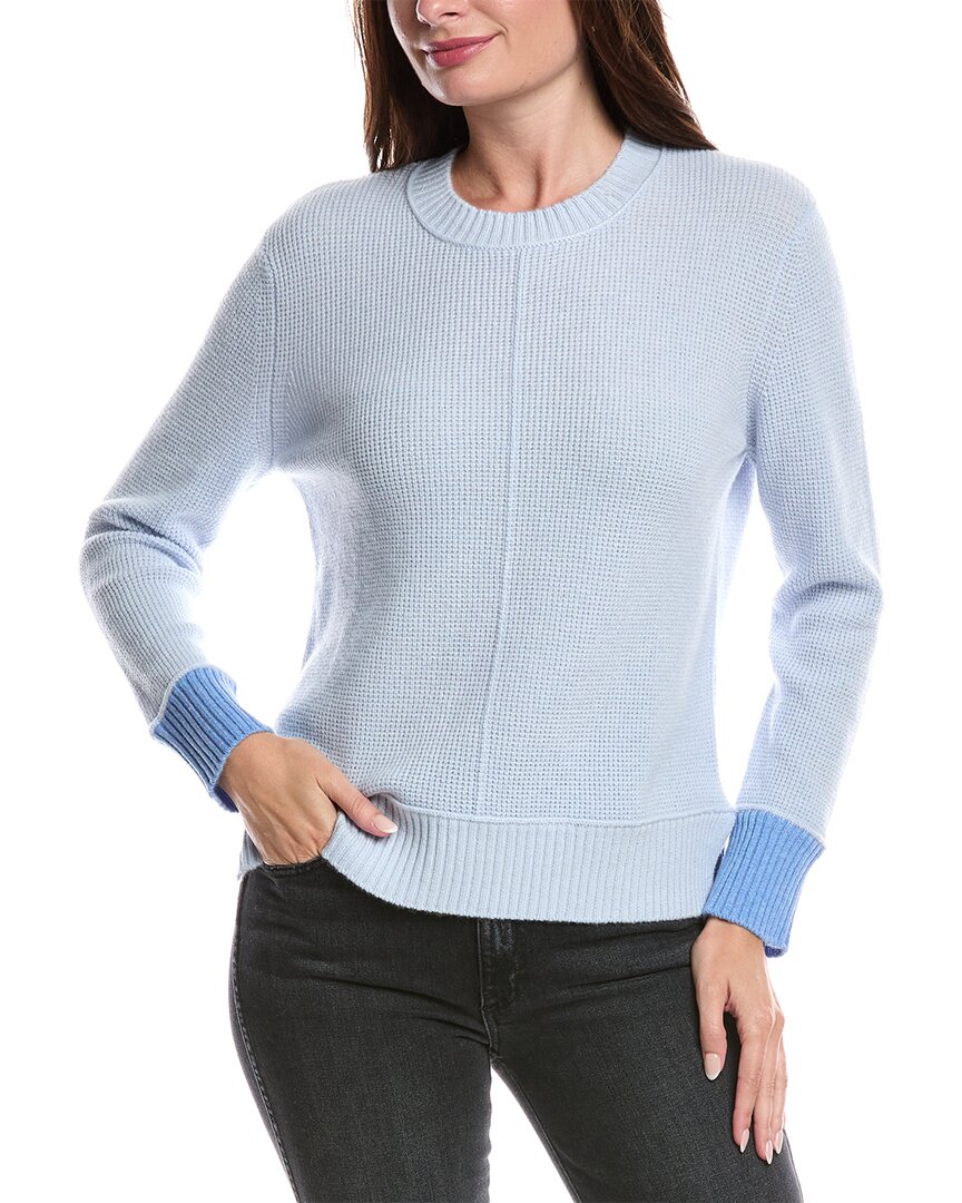 Forte Cashmere Contrast Trim Thermal Cashmere Sweater In Blue