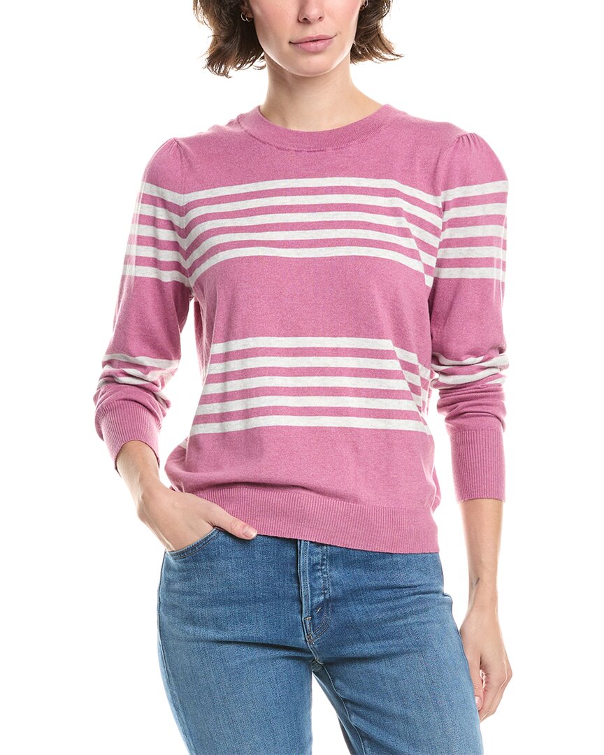 Forte Cashmere Gathered Sleeve Stripe Cashmere-blend Sweater In Pink