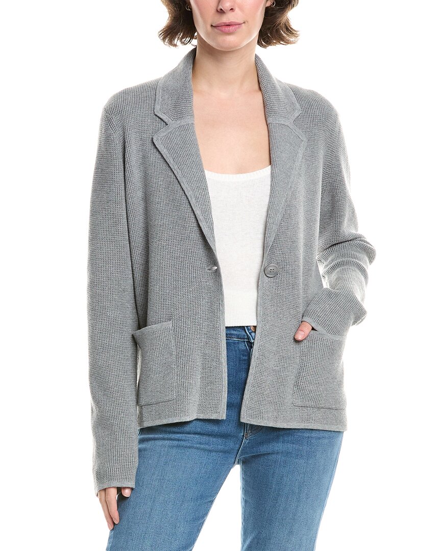 Forte Cashmere Thermal Notch Collar Cashmere-blend Cardigan In Gray