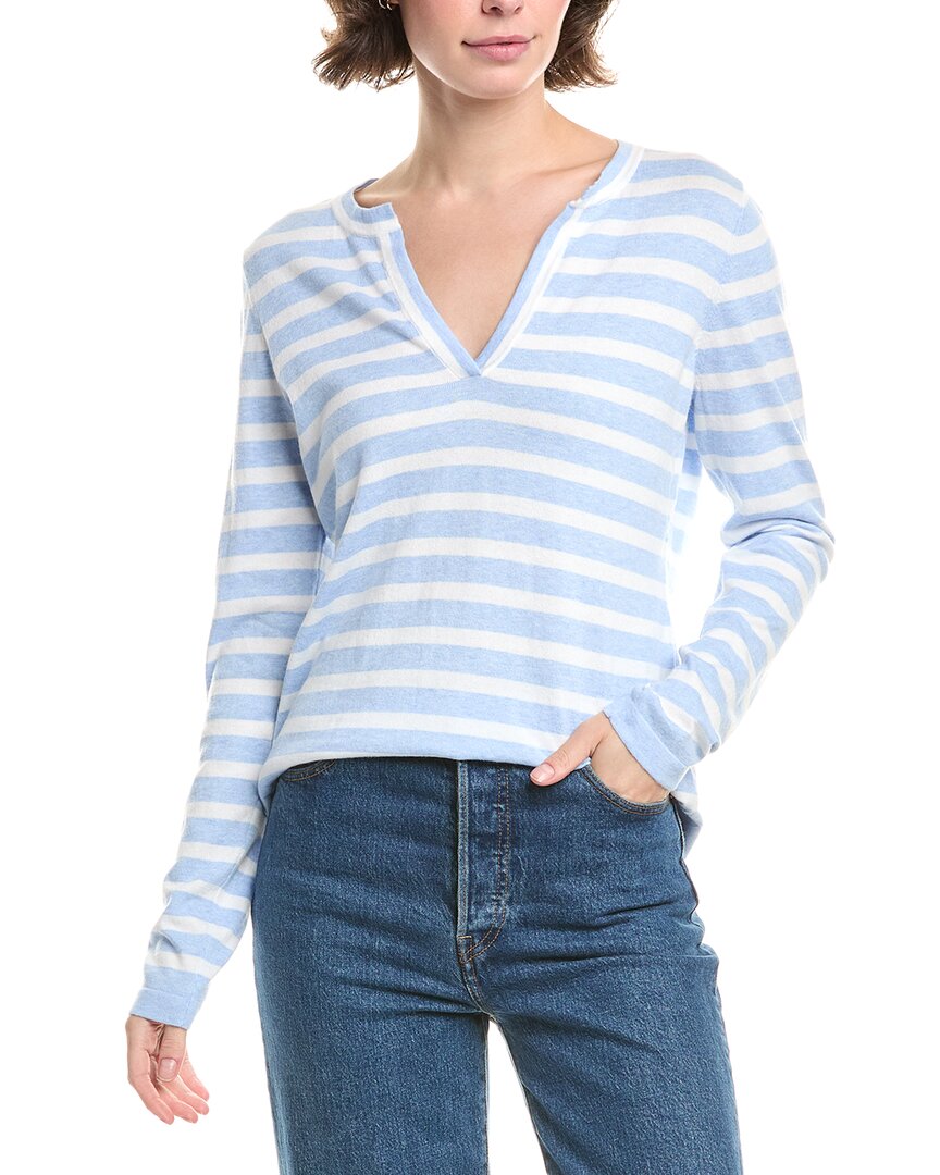 Forte Cashmere Split Neck Cashmere-blend Sweater In Blue