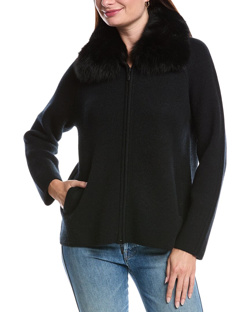Forte Cashmere Zip Wool & Cashmere-blend Cardigan In Black
