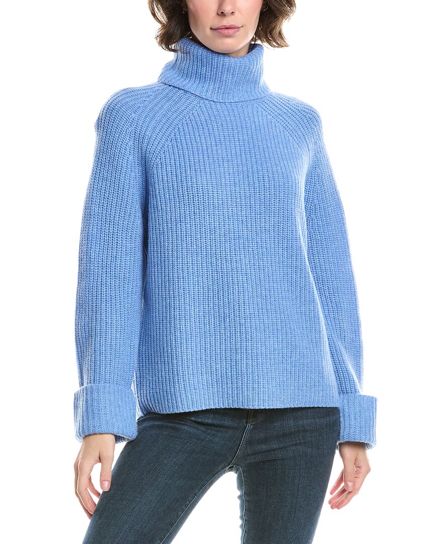 Forte Cashmere Chunky Trim Turtleneck Cashmere Sweater In Blue
