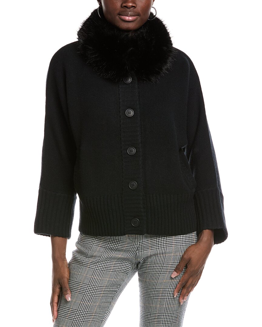 Forte Cashmere Collared Wool & Cashmere-blend Cardigan In Black