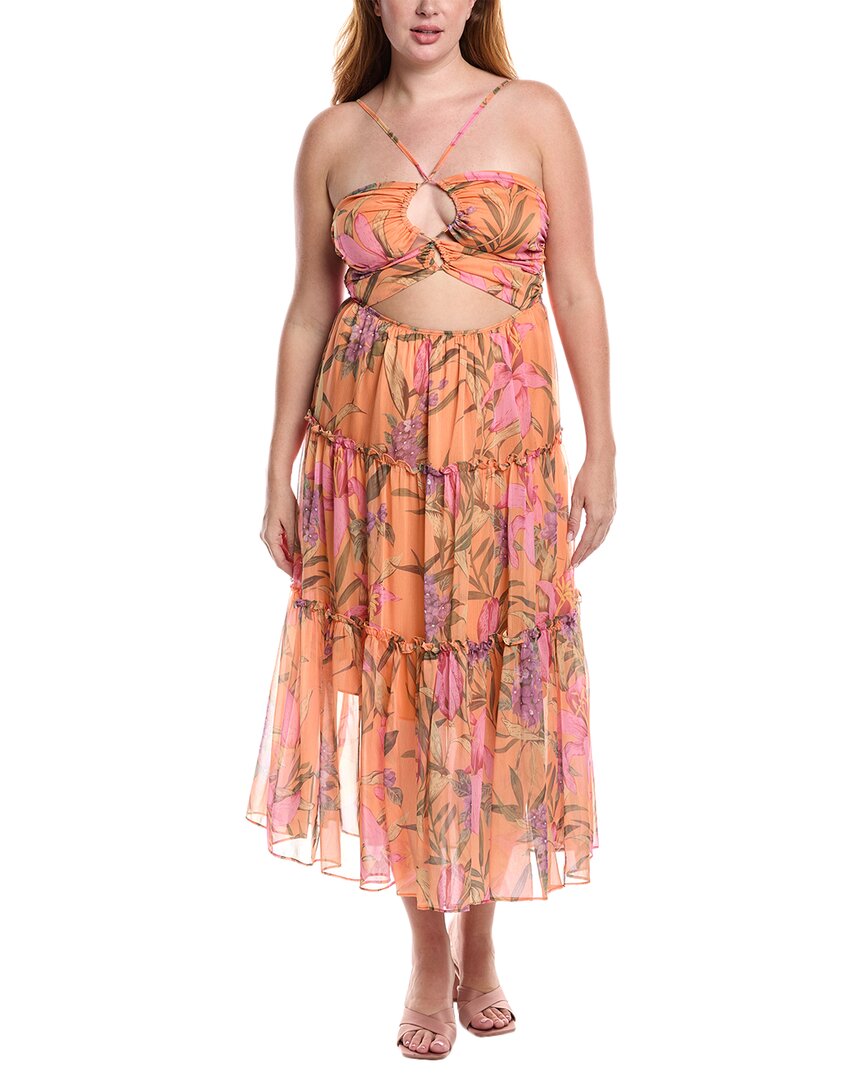 Reveriee Tiered Midi Dress In Multi