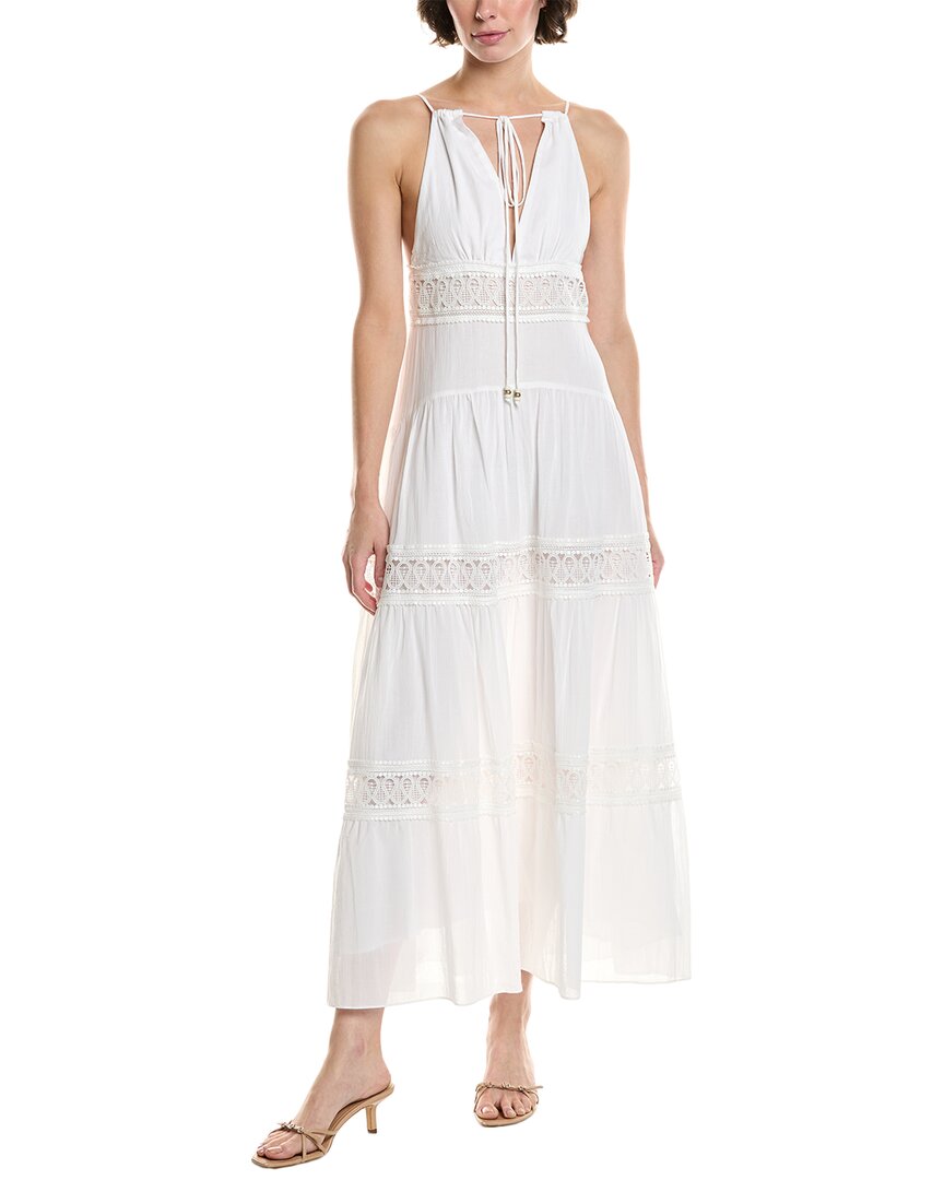 Reveriee Lace Trim Midi Dress In White