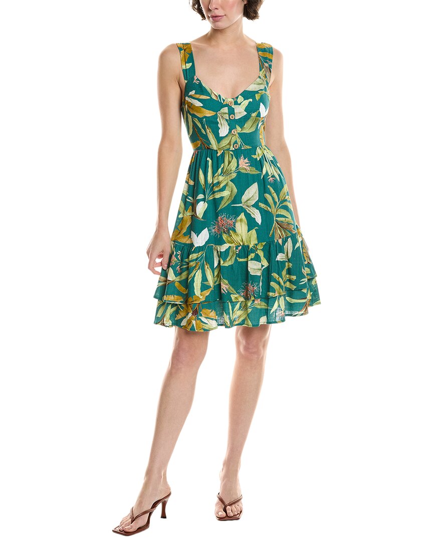 Reveriee Linen-blend Mini Dress In Green