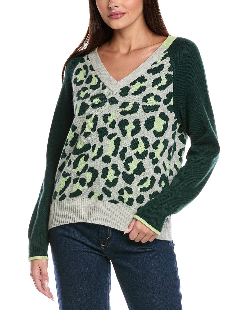 &isla Hailey Colorblock Leopard Cashmere Sweater In Green