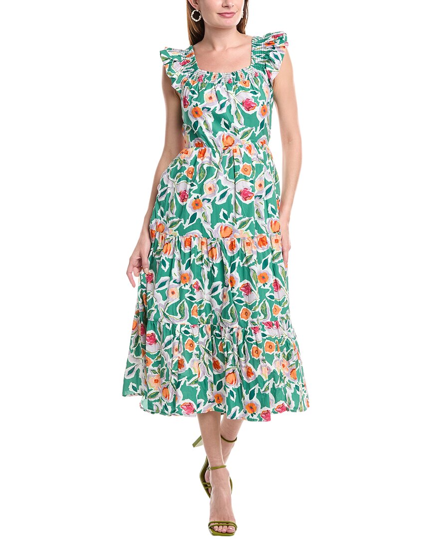 ENGLISH FACTORY ENGLISH FACTORY BACK BOW FLORAL MIDI DRESS 