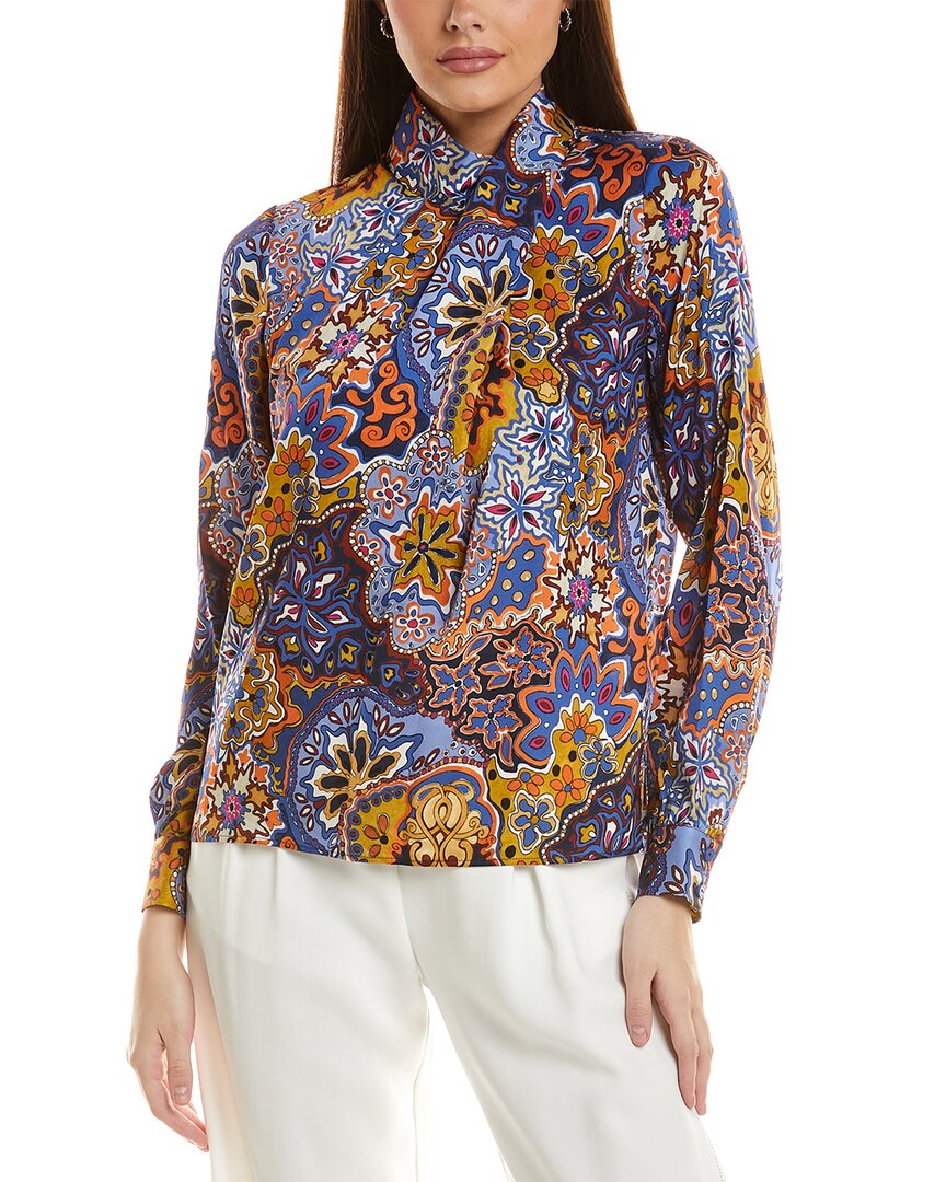 Elie Tahari The Jaden Stretch Silk Top In Blue