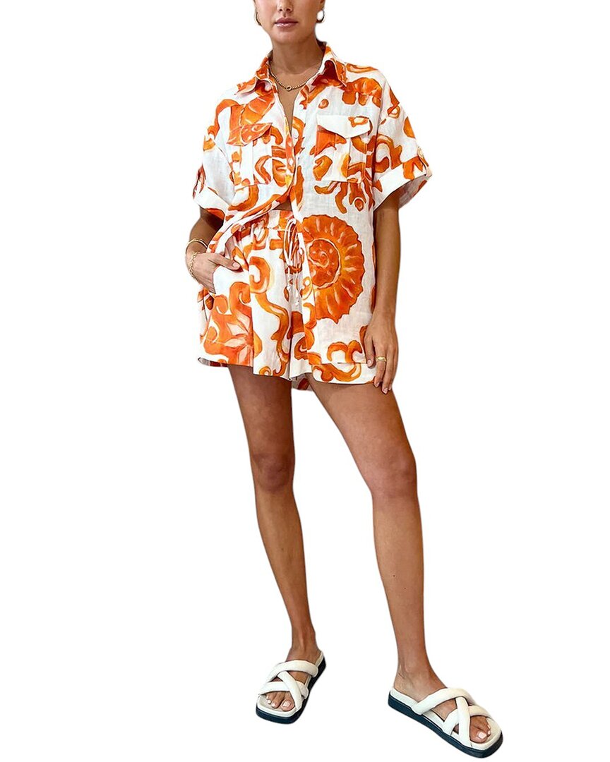 Charlotte Green 2pc Linen-blend Shirt & Short Set