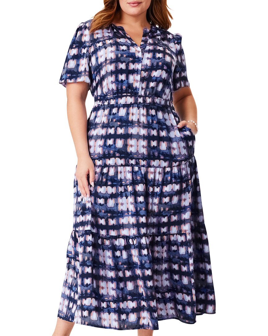 Nic + Zoe Nic+zoe Shibori Glow Daydream Tiered Maxi Shirtdress In Blue
