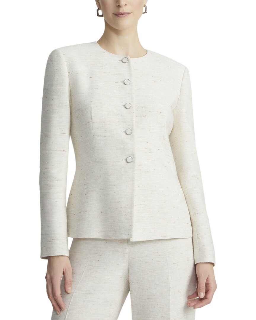 Lafayette 148 New York Fitted Waist Collarless Linen-blend Jacket