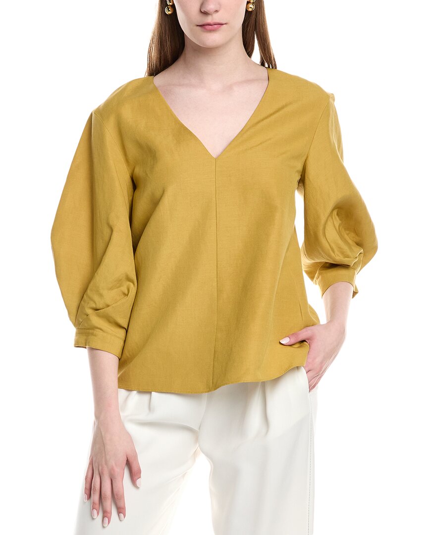 Lafayette 148 New York Balloon Sleeve V-neck Silk & Linen-blend Blouse