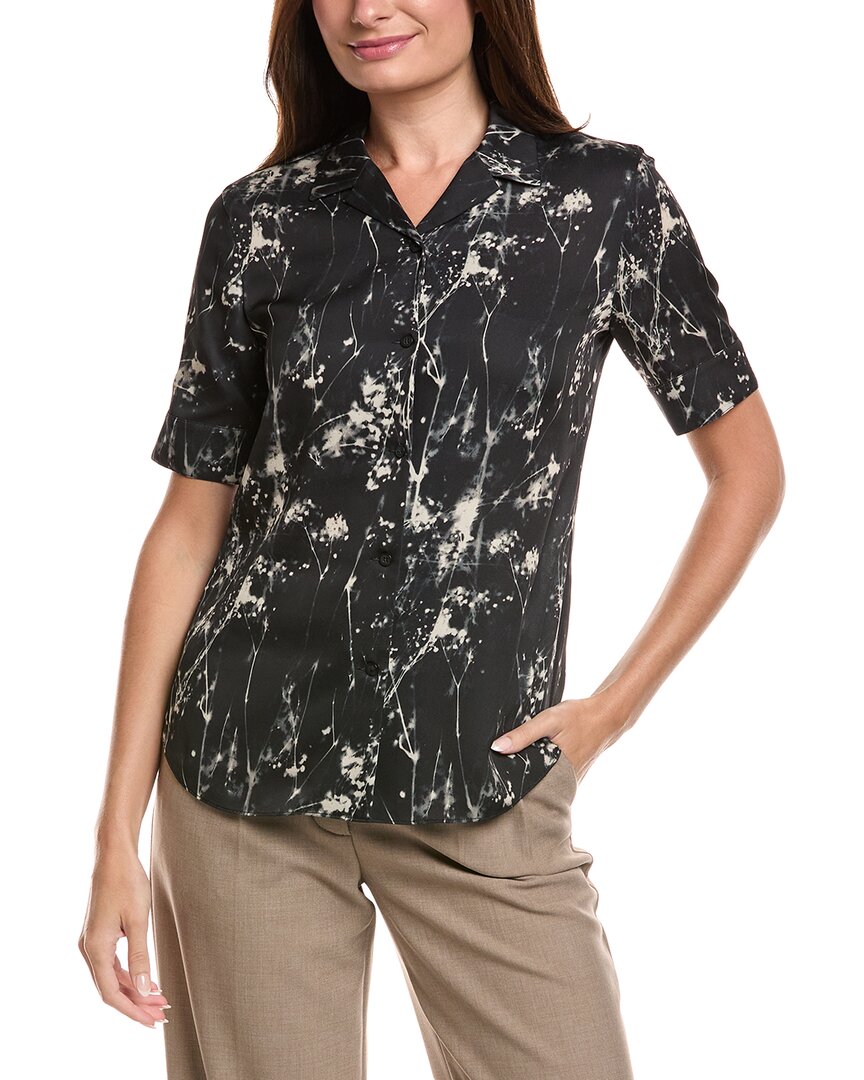 Lafayette 148 New York Notch Collar Silk-blend Slim Shirt In Black