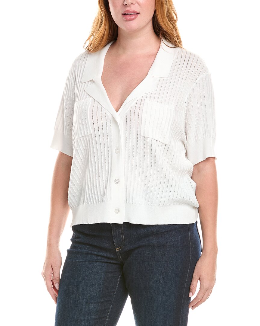 Tahari Asl Plus Pointelle Stripe Knit Shirt In Gray